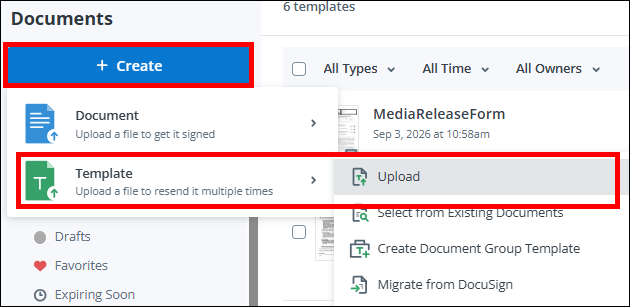 Uploading a Document to a Template